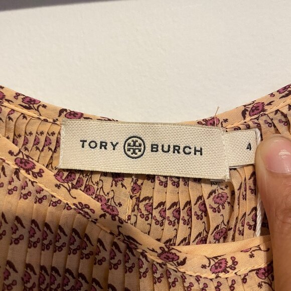 Tory Burch pink dandelion block print pleated dress size 4 - Picture 5 of 9